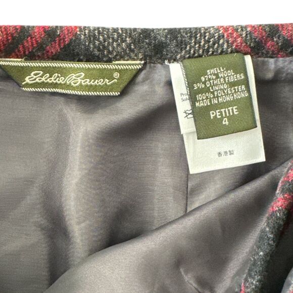EDDIE BAUER Wool Plaid Wrap Skirt Wm Sz 4P Black, Red, Gray EUC VINTAGE Cabincor - Picture 4 of 5